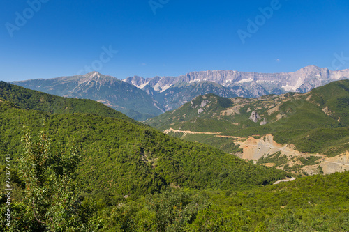Scenic landscape view in Melesin mountain in summer day. Leskovik area, Albania, Europe.