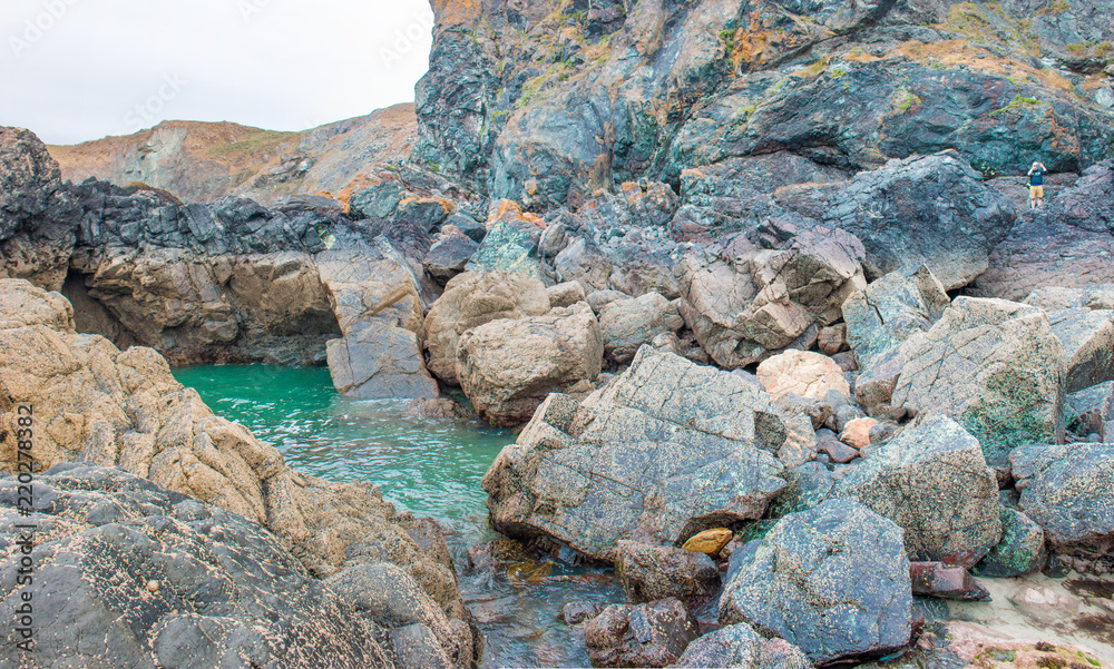 Waterhole used for Tombstoning at Kynance Cove (Porth Keynans) The Lizard Peninsula West Cornwall South England UK Waterhole used for Tombstoning at Kynance Cove (Porth Keynans) The Lizard Peninsula West Cornwall South England UK