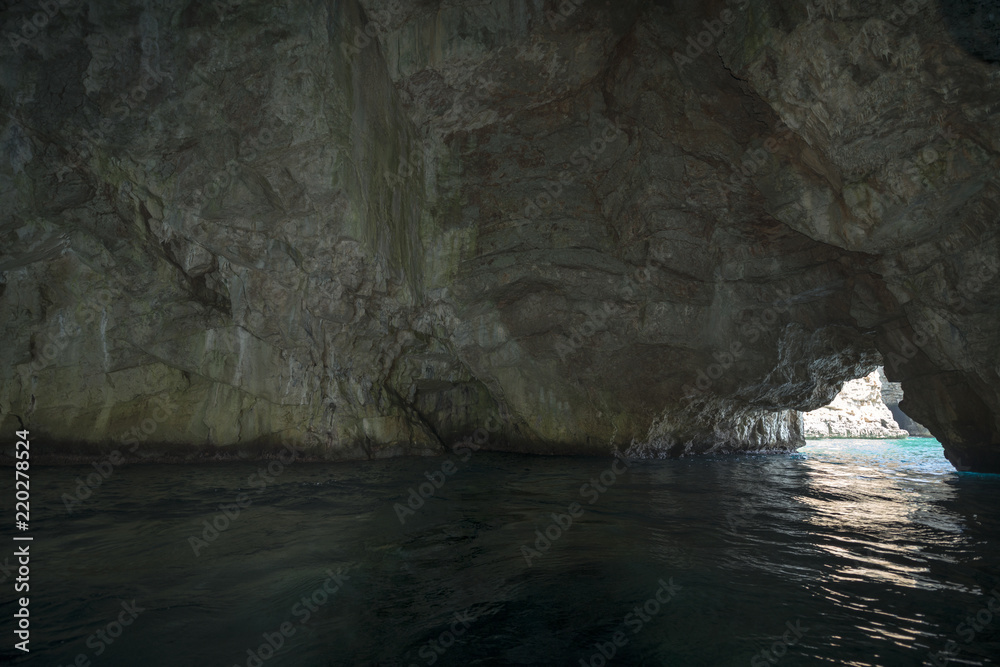 Natural through grot near Zanjic, peninsula Lustica, Montenegro.