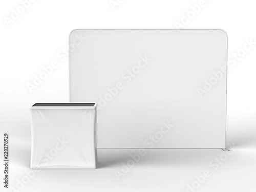 Fototapeta Naklejka Na Ścianę i Meble -  Straight Tension Fabric Trade Show Display Booth Table Pop Up. 3d render illustration.