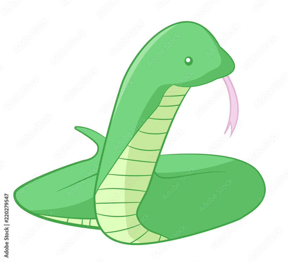 Fototapeta premium cute green cartoon snake with tongue out