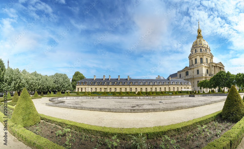 Panoramic spring view of Domes les Invalides in Paris, France