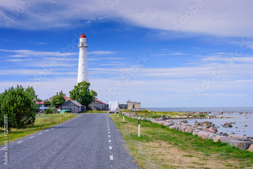 Sightseeing of Hiiumaa island. Tahkuna lighthouse is a popular landmark and scenic location on the Baltic sea coast, Hiiumaa island, Estonia photo