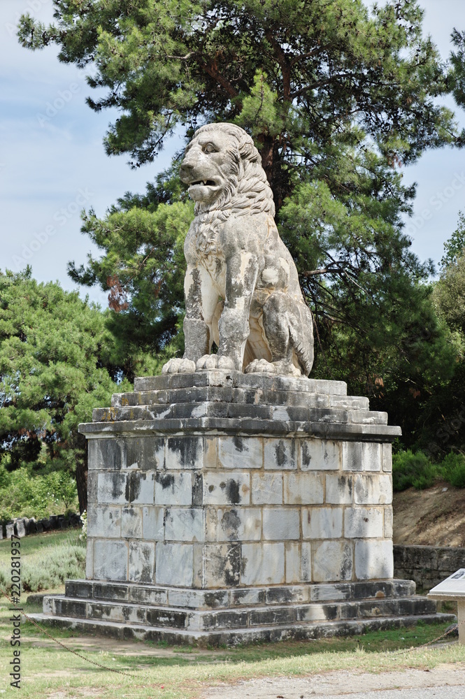 Lion of Amphipolis. A fourth century BC funerary monument set up in honor of the admiral Laomedon from Lesbos, a devoted companion of Alexander the Great. The monument was found in 1912 near Amphipoli