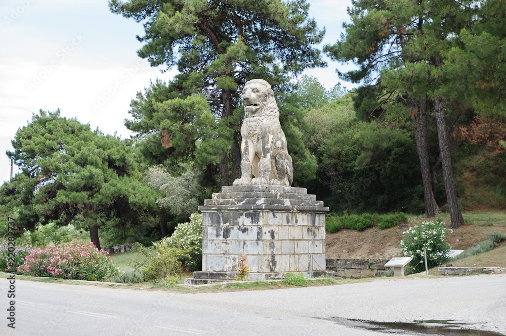 Lion of Amphipolis. A fourth century BC funerary monument set up in honor of the admiral Laomedon from Lesbos, a devoted companion of Alexander the Great. The monument was found in 1912 near Amphipoli Lion of Amphipolis. A fourth century BC funerary monument set up in honor of the admiral Laomedon from Lesbos, a devoted companion of Alexander the Great. The monument was found in 1912 near Amphipoli