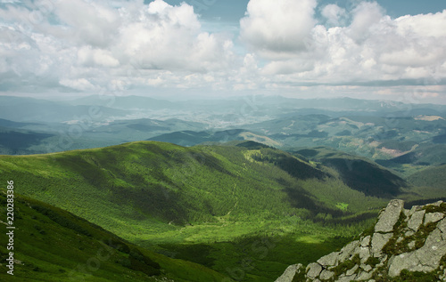 beautiful view of mountains landscape. Chornohora mountain ridge from slopes of Hoverla mountain