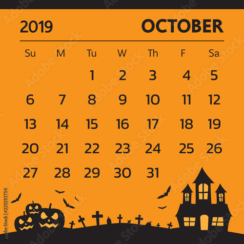 Calendar for October 2019 with halloween theme -  Vector