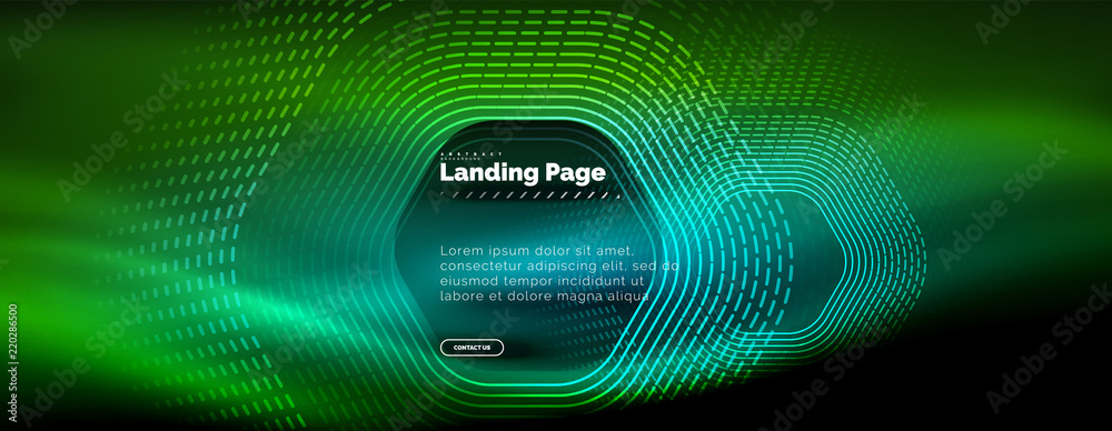 Neon glowing techno hexagon shape lines, hi-tech futuristic abstract background, landing page template Neon glowing techno hexagon shape lines, hi-tech futuristic abstract background, landing page template