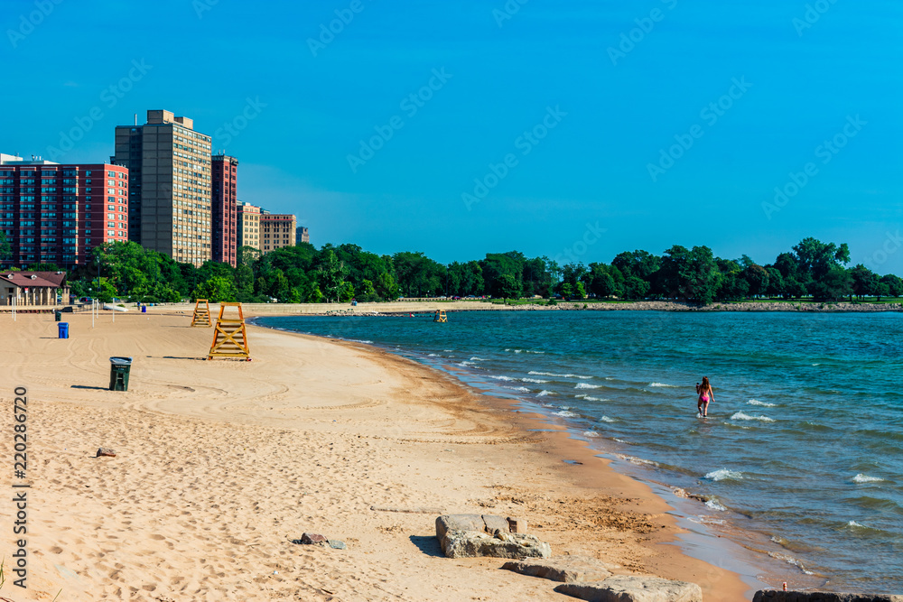 57th Street Beach in Chicago with a Single Woman in the Water