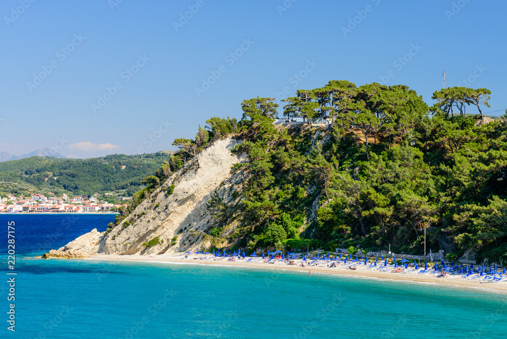 Tsamadou beach, a beautiful scenic beach on the North coast of the Greek island of Samos, a popular holiday destination, Samos island, Greece