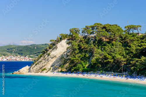 Tsamadou beach, a beautiful scenic beach on the North coast of the Greek island of Samos, a popular holiday destination, Samos island, Greece © r_andrei