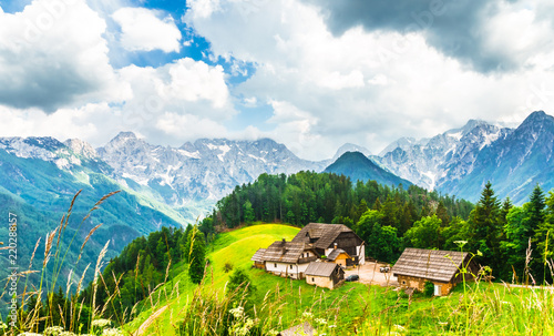 Farm in the slovenian Alps by Logar Valley