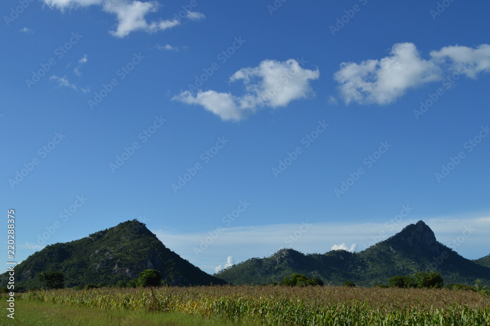 Gorgeous mountains near corn field in Malawi in Africa