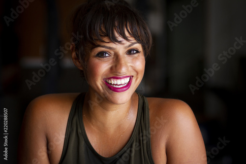 Happy Fit Latina Woman at the Gym, Fitness Model