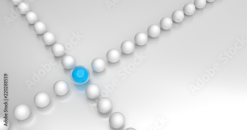 Togetherness in the team concept. Blue ball is the intersection between two rows of white balls.