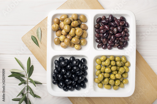 Variety of olives. Spanish Appetizer. Top view