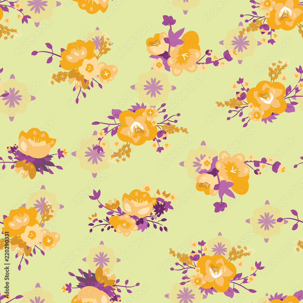 Vector Yellow Roses Bouquets seamless pattern background. Perfect for fabric, scrapbooking and wallpaper projects. Vector Yellow Roses Bouquets seamless pattern background. Perfect for fabric, scrapbooking and wallpaper projects.