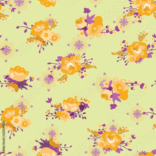 Vector Yellow Roses Bouquets seamless pattern background. Perfect for fabric  scrapbooking and wallpaper projects. 
