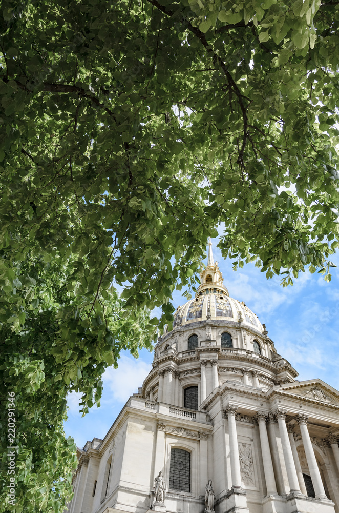 Domes les Invalides, a famous landmark of Paris, France in spring