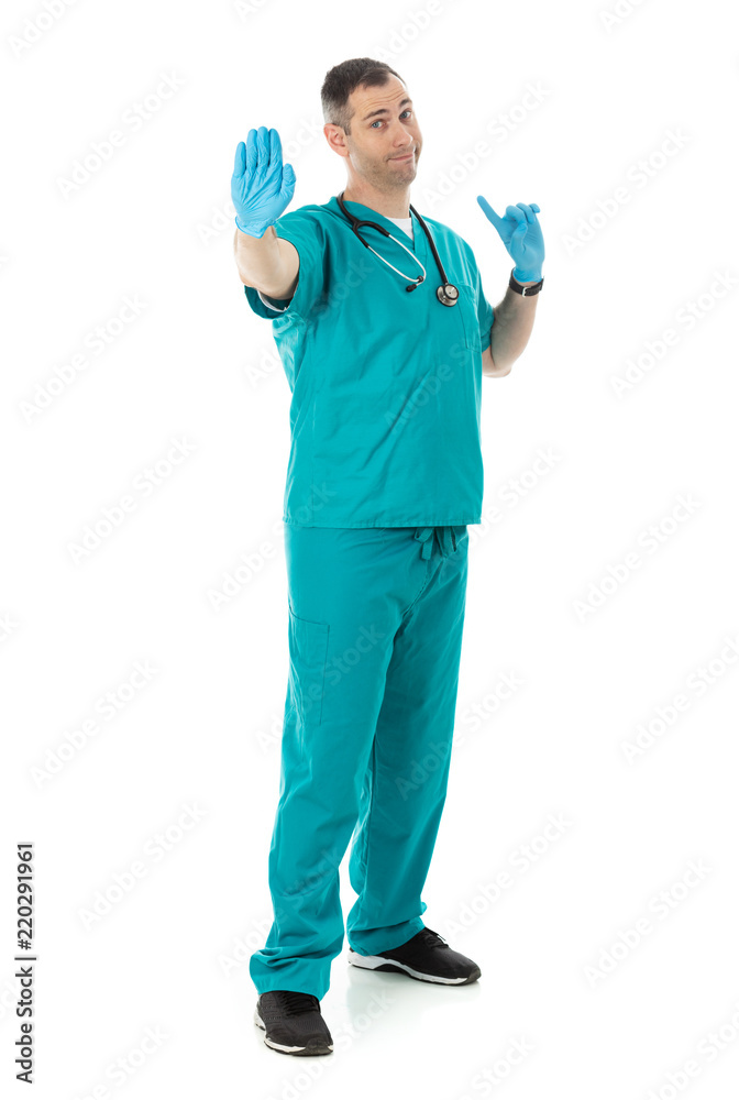 Doctor: Wearing Vinyl Safety Gloves During Work Doctor: Wearing Vinyl Safety Gloves During Work