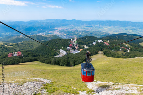 Cable car  climbing view from mountain top photo