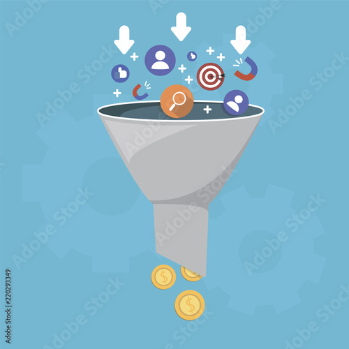 Sales funnel and lead generation, monetization of sales process, purchase funnel, is the visual representation of the customer journey
