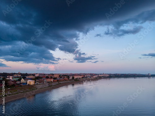 TOMSK  RUSSIA - August 25  2018  Panoramic view of city  Tom river. Drone aerial top view.