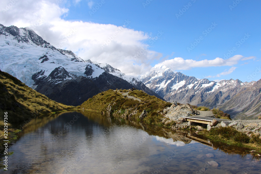 Landscape with tarn and mountain in New Zealand