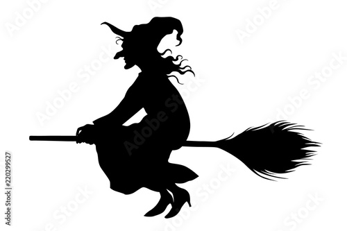 Vector witch flying on a broomstick on white background. photo