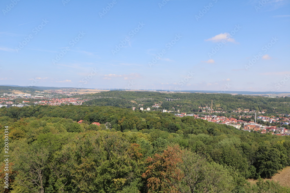 View to Eisenach from the Göpelskuppe on the edge of the Thuringian Forest, Germany