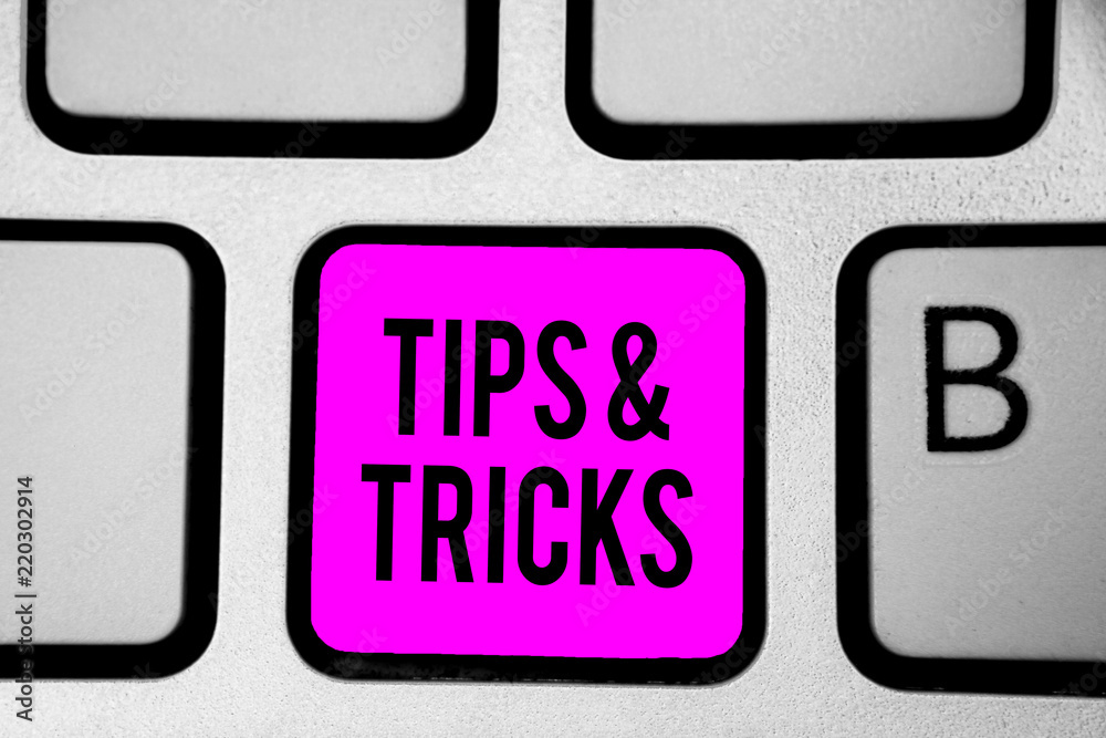 Conceptual hand writing showing Tips and Tricks. Business photo text Steps Lifehacks Handy advice Recommendations Skills Keyboard purple key Intention create computer reflection document Conceptual hand writing showing Tips and Tricks. Business photo text Steps Lifehacks Handy advice Recommendations Skills Keyboard purple key Intention create computer reflection document