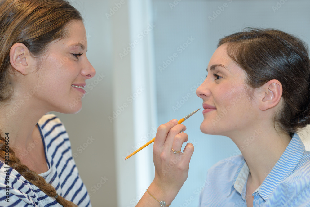 make up artist doing professional make up of young woman make up artist doing professional make up of young woman