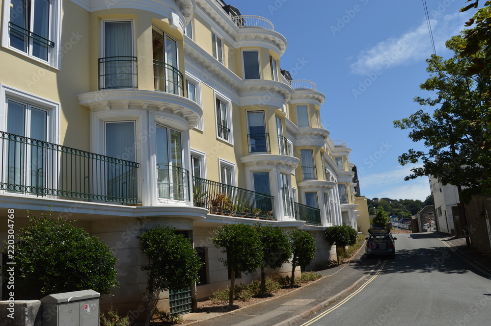 Picturesque houses above the harbour in Torquay, Devon