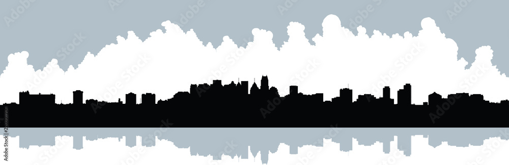 Skyline silhouette of the city of Mississauga, Ontario, Canada. 