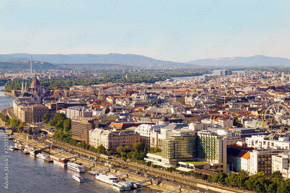 View of the coastal part of the Hungarian capital of Budapest. Panorama of the city.