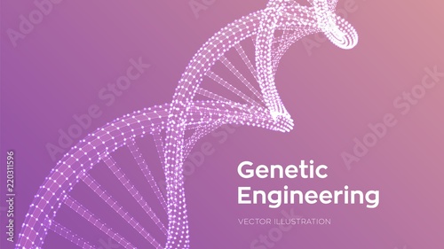 DNA sequence. Wireframe DNA molecules structure mesh. DNA code editable template. Science and Technology concept. Vector illustration.