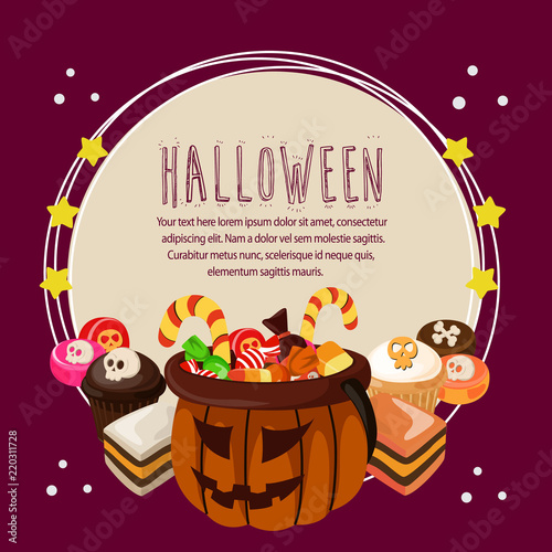 cute halloween card with treats round text
