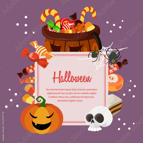 cute halloween candy treats flat style
