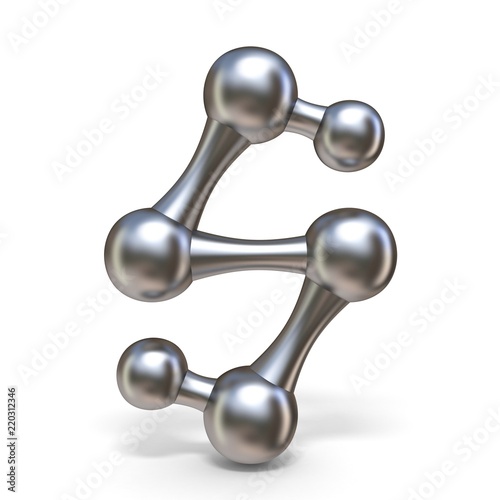 Steel molecular font Letter S 3D