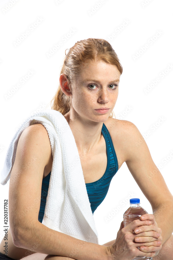 Healthy fit woman exercising isolated on white. Healthy fit woman exercising isolated on white.