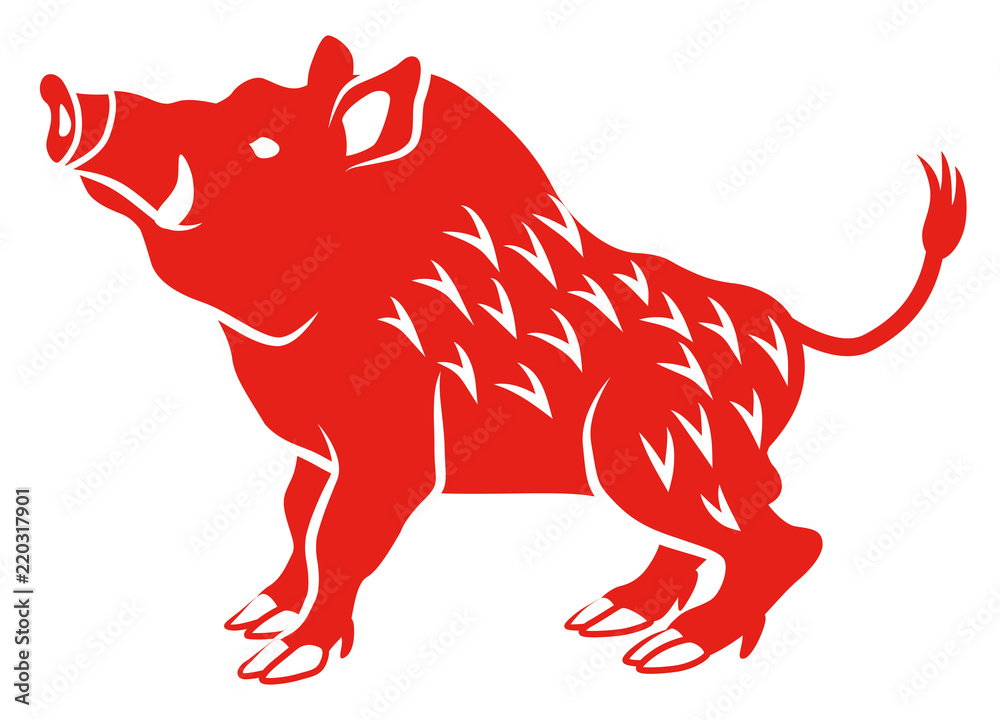 2019年 年賀状素材 イノシシ 横向き フラット Stock Vector | Adobe Stock