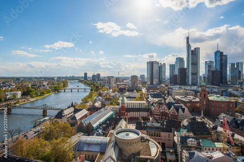 View of skyline at center business district in Frankfurt, Germany. Frankfurt is financial business center of Germany and Europe.