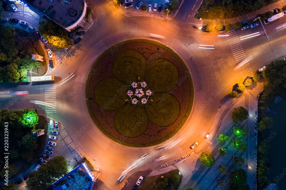 traffic circle island at night traffic circle island at night