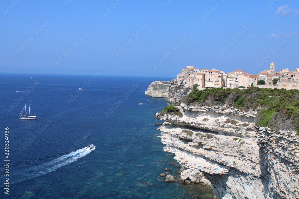 Sea Blue Town Mountain Wonder Landscape Corsica Bonifacio Boat Sailing