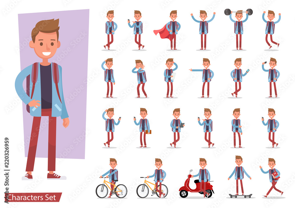 Set of office man worker character vector design. Presentation in various action with emotions, running, standing, walking and working. no9