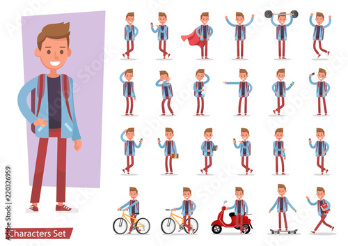 Set of office man worker character vector design. Presentation in various action with emotions, running, standing, walking and working. no9 photo