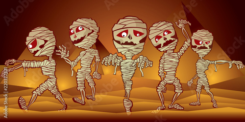Collection set of Mummy ghost cartoon, egyptian ghost for Halloween festival.