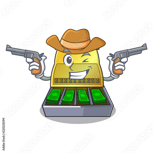 Cowboy electronic cash register isolated on a cartoon
