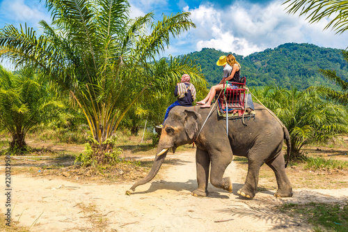 Tourists riding elephant in Thailand