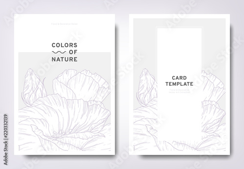 Floral greeting/invitation card template design, hand drawn Eustoma / lisianthus / prairie gentian flowers, minimalist pastel style photo